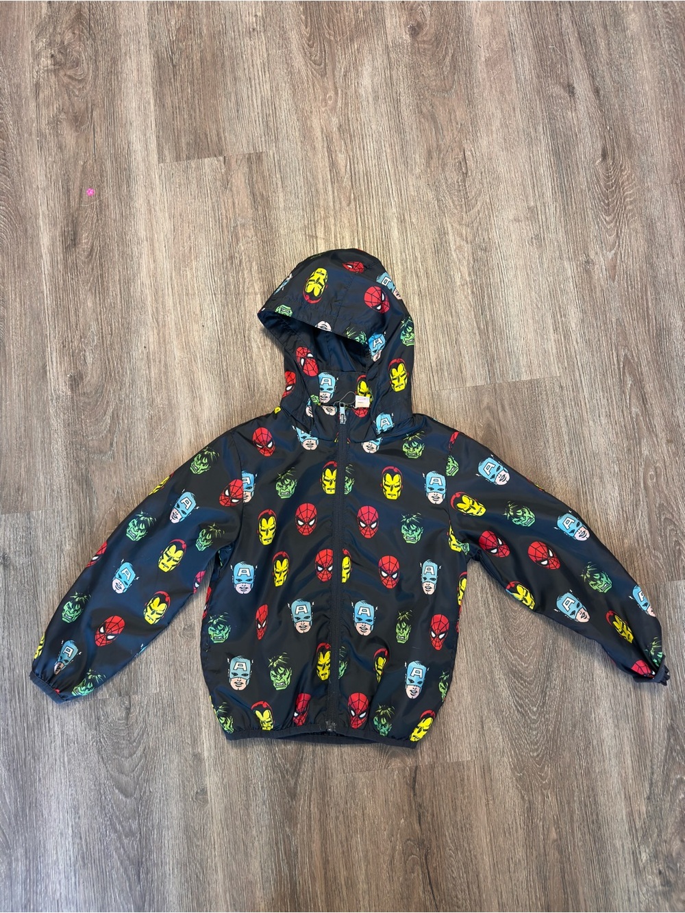 H&M Black Hooded Jacket with Colorful Marvel Mask Print